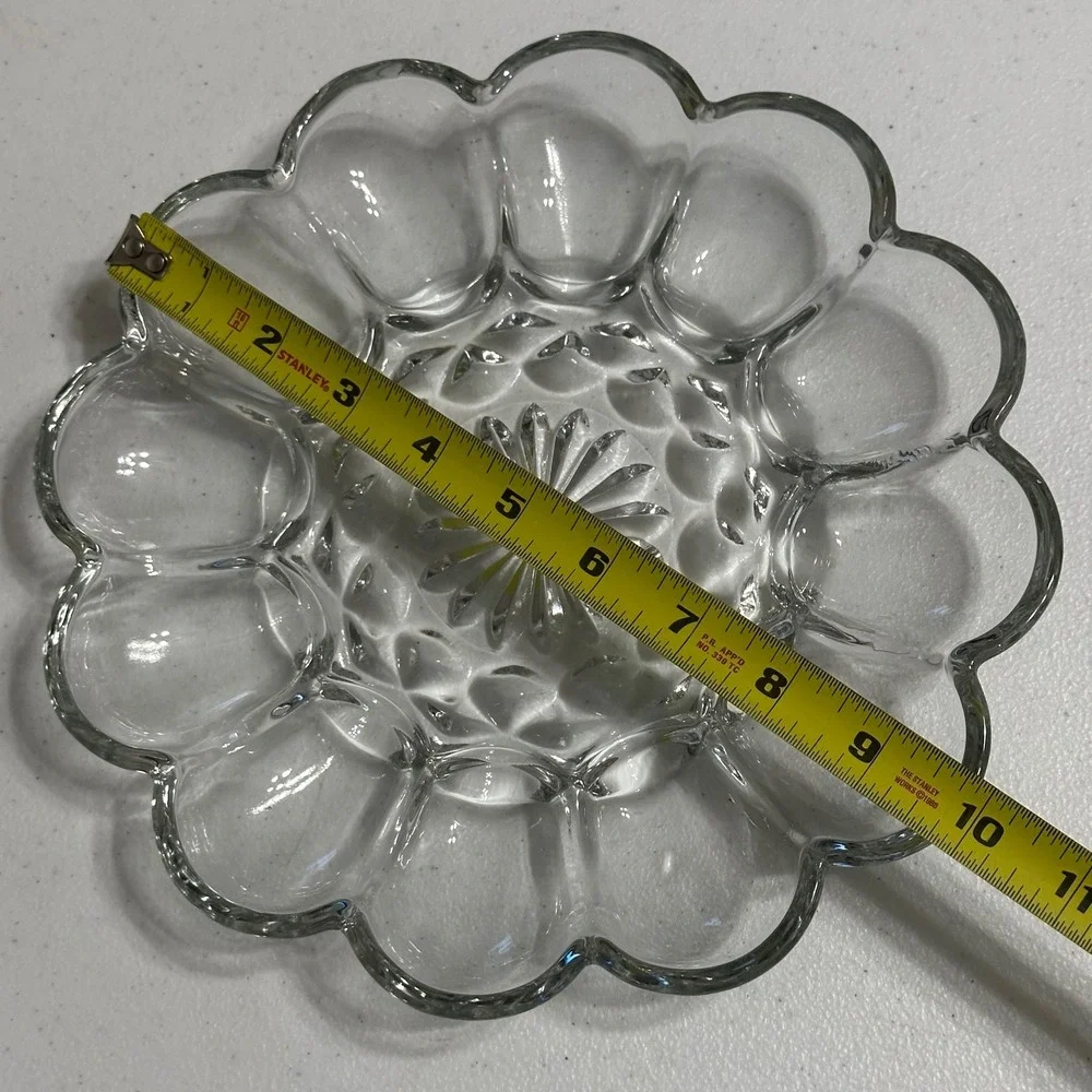 Fairfield Anchor Hocking Scalloped 12 Slot Deviled Egg Platter Clear Glass 10
